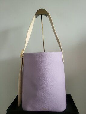 Parisa Wang two-toned pebbled leather bucket bag in Lavender and tan